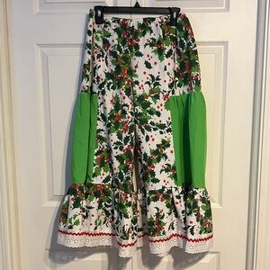 Festive Upcycled Christmas Wide Leg Ruffle Pants